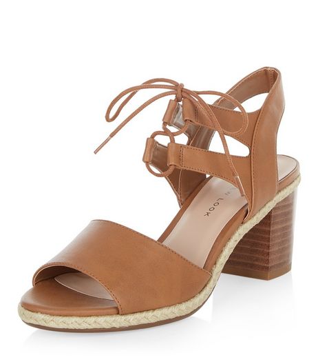 Teens Tan Leather-look Block Ghillie Heels | New Look