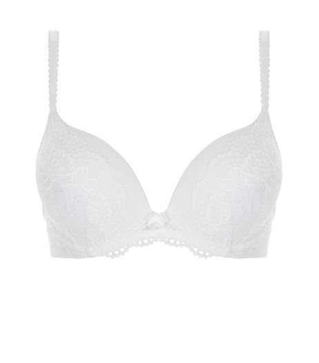 White Lace Plunge Scallop Hem Bra | New Look