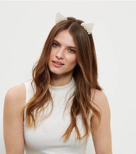White Pearl Cat Ears Headband | New Look