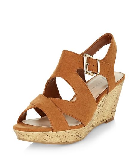Teens Tan Suedette Cross Strap Wedges | New Look
