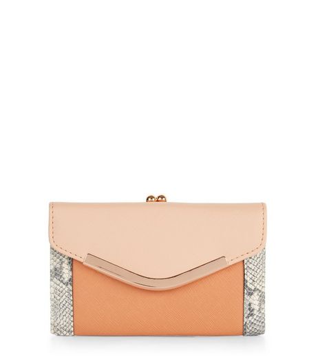 Stone Colour Block V Flap Purse | New Look