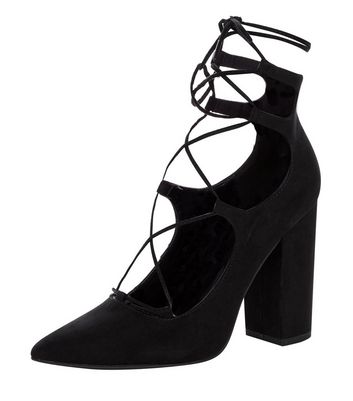 ghillie pointed suedette heels block shoes shoe