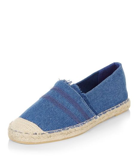 Blue Canvas Fray Trim Espadrilles | New Look