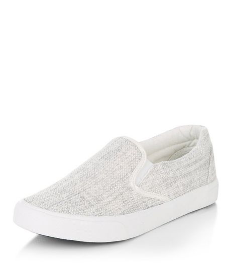 Grey Canvas Slip On Plimsolls | New Look