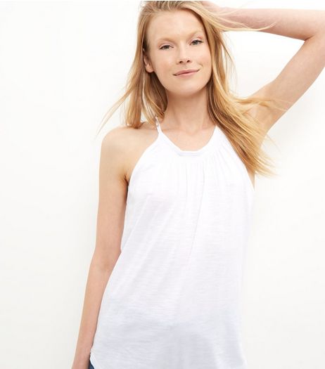 White Shirred High Neck Vest | New Look