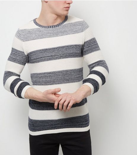 Jack and Jones Premium White Stripe Crew Neck Jumper | New Look