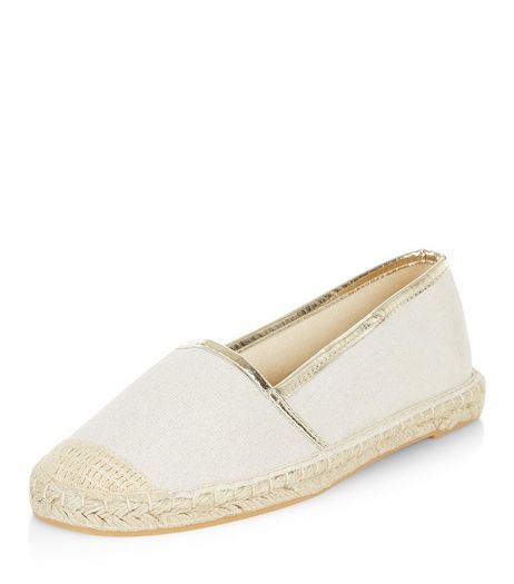 Teens Cream Glitter Canvas Espadrilles | New Look