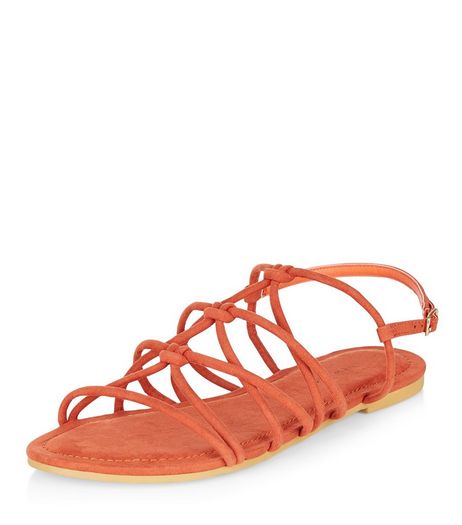 Wide Fit Orange Suedette Knotted Strap Sandals | New Look