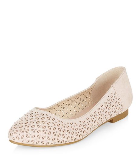 Wide Fit Stone Laser Cut Out Pointed Pumps | New Look