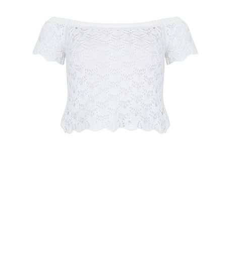 White Crochet Bardot Neck Top | New Look