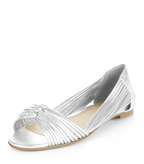 Silver Plaited Strap Peep Toe Sandals | New Look