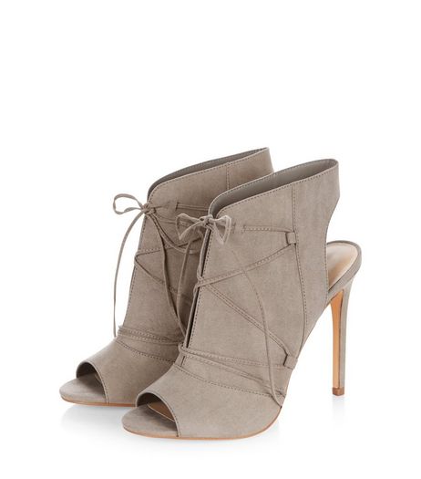 Grey Suedette Lace Up Heeled Boots | New Look