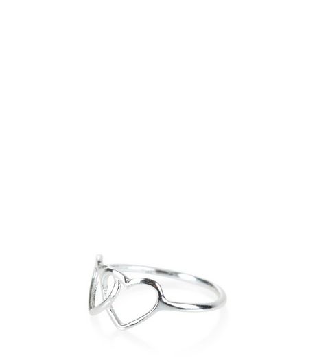 Sterling Silver Linked Heart Ring | New Look