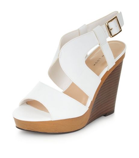 White Cut Out Wooden Wedges | New Look