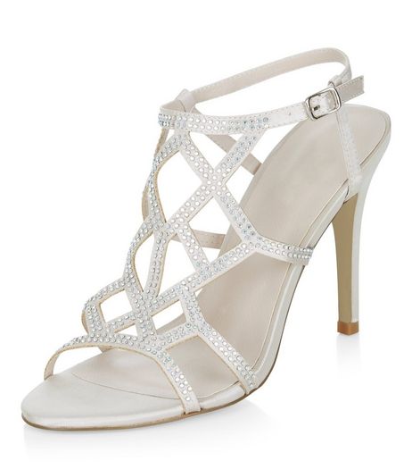 Silver Satin Embellished Heeled Sandals | New Look