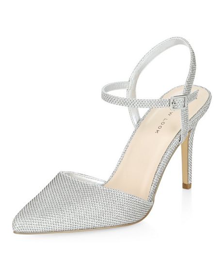 Silver Glitter Sling Back Pointed Heels | New Look