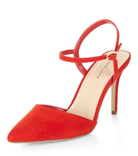 Red Suedette Pointed Ankle Strap Heels | New Look