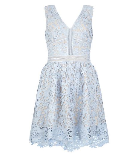 Pale Blue Lace Ladder Trim Skater Dress | New Look