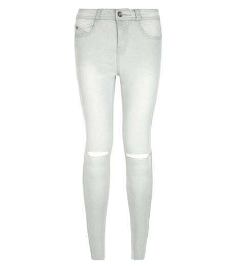 Teens Light Grey Ripped Knee Skinny Jeans | New Look