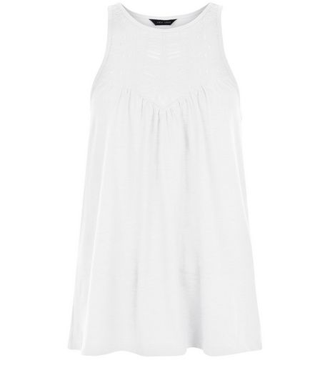 White Embroidered Cut Out Vest | New Look