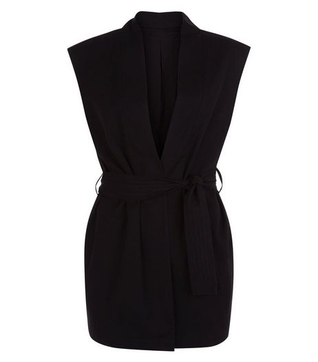 Innocence Black Belted Sleeveless Duster Kimono | New Look