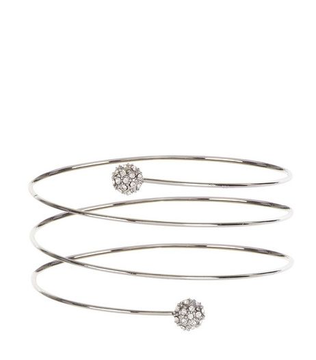 Silver Diamante Ball Wrap Around Arm Cuff | New Look