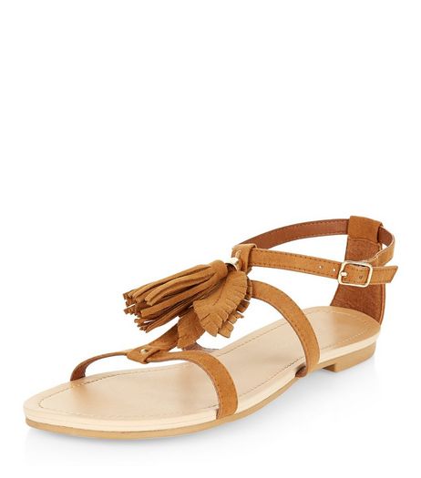 Teens Tan Suedette Fringe Front Sandals | New Look