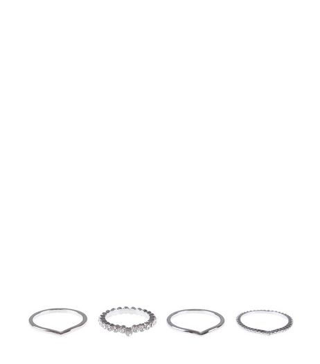 4 Pack Silver Stack Rings | New Look