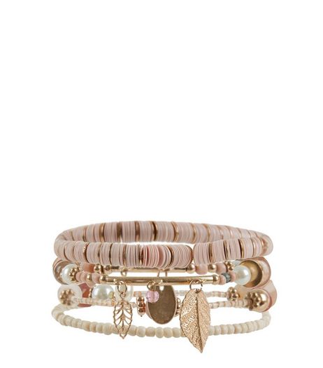 Pink Beaded Leaf Bracelet Pack | New Look