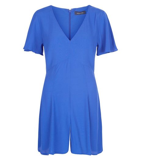 Blue Flutter Sleeve Playsuit | New Look