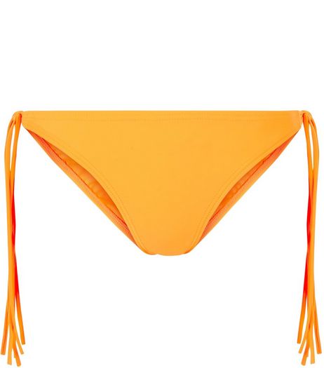 Orange Fringed Tie Side Bikini Bottoms | New Look