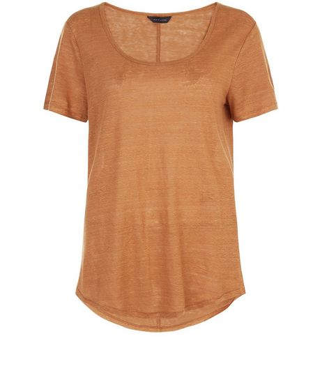 Tan Linen T-Shirt | New Look