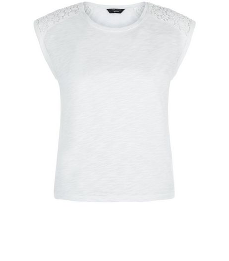 Teens White Floral Lace Shoulder T-Shirt | New Look