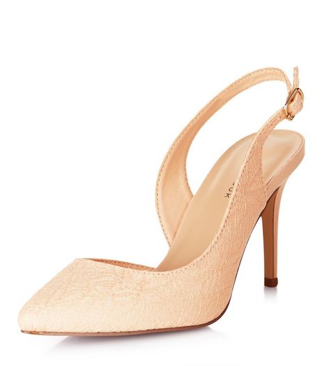 Peach Lace Cut Out Side Sling Back Pointed Heels | New Look