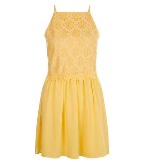 Teens Yellow Daisy Lace High Neck Dress | New Look