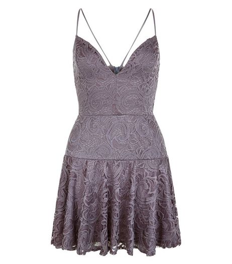 John Zack Grey Lace V Neck Skater Dress | New Look