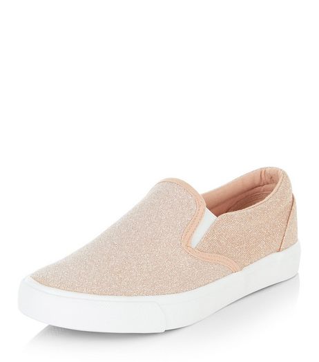 Pink Shimmer Slip On Plimsolls | New Look