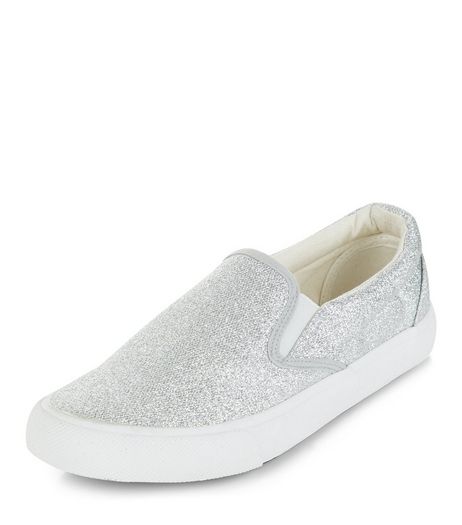 Silver Shimmer Slip On Plimsolls | New Look