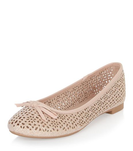 Pink Glitter Laser Cut Out Ballet Pumps | New Look