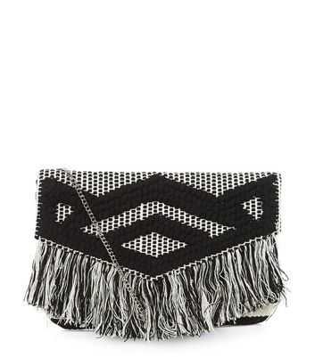 black-geo-woven-rug-fringe-clutch-bag-