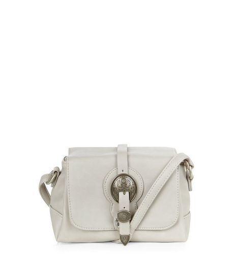 Pale Grey Western Buckle Across Body Bag | New Look