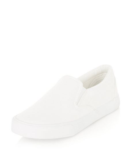 White Textured Slip On Plimsolls | New Look