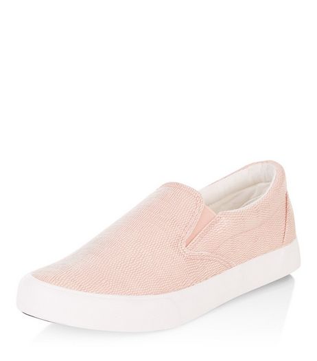 Pink Textured Slip On Plimsolls | New Look
