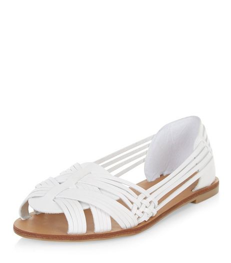 White Woven Cross Strap Sandals | New Look