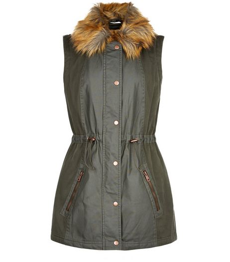 Anita and Green Khaki Faux Fur Trim Gilet | New Look