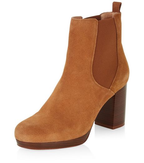 Tan Premium Suede Block Heel Chelsea Boots | New Look