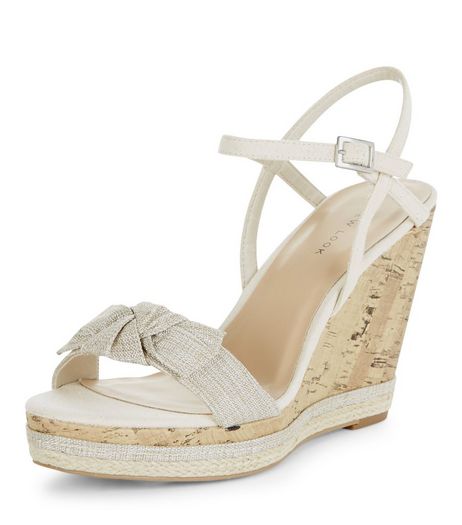Cream Canvas Bow Wedges | New Look