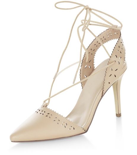 Stone Laser Cut Out Ghillie Heeled Sandals | New Look