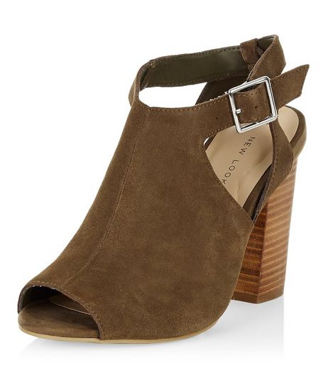 Khaki Suede Cut Out Block Heels | New Look