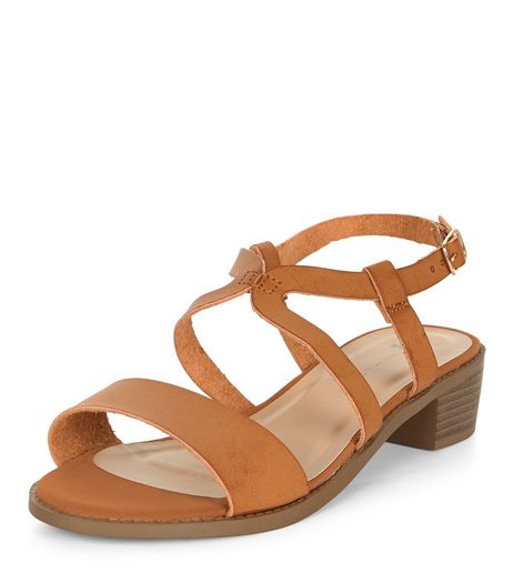 Wide Fit Tan Cross Strap Sandals | New Look